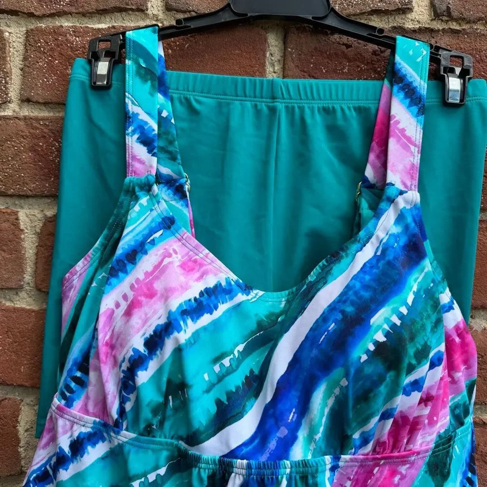 Kim Gravel x Swimsuits For All Scoop Neck Tankini Set w/ Bike Shorts Size 8 NEW